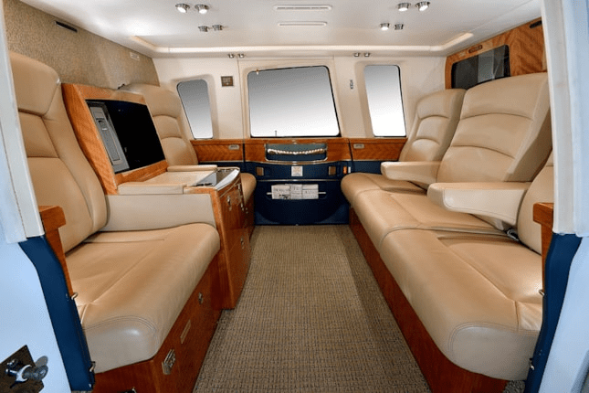 Luxury helicopter cabin interior with spacious seating for romantic Houston rides