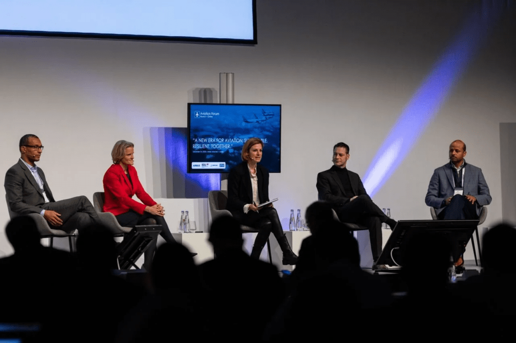 Aviation maintenance leaders speaking during an industry conference session