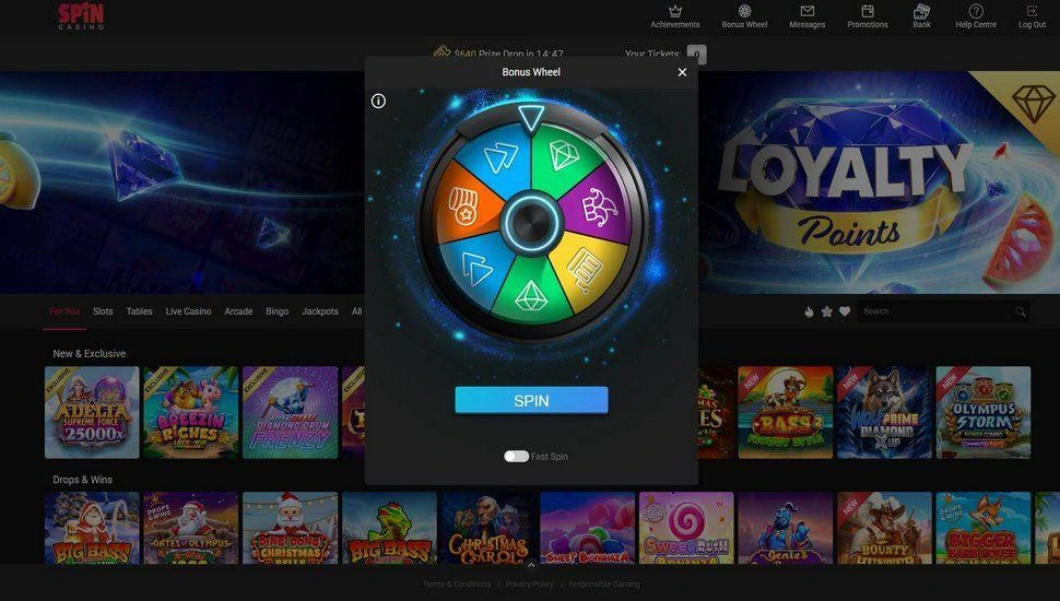 Online casino promotions page featuring bonus wheel and daily rewards system