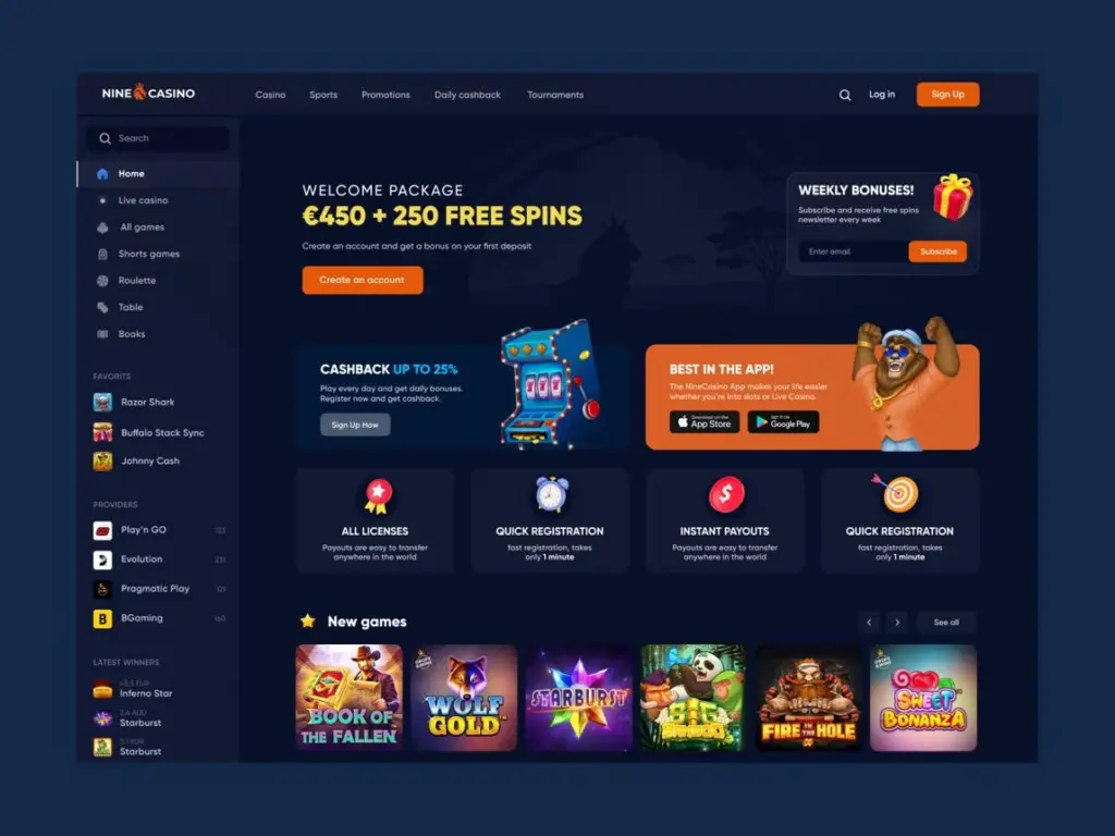 Modern online casino interface representing new casino platforms in Canada