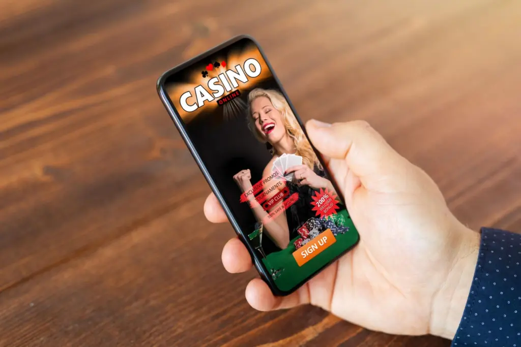 Mobile casino app interface displayed on smartphone showing online gambling platform